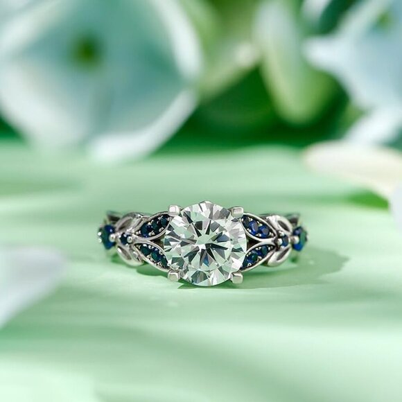 Women's Round Cut Wedding Engagement Ring Set Butterfly Rings - Picture 4 of 8